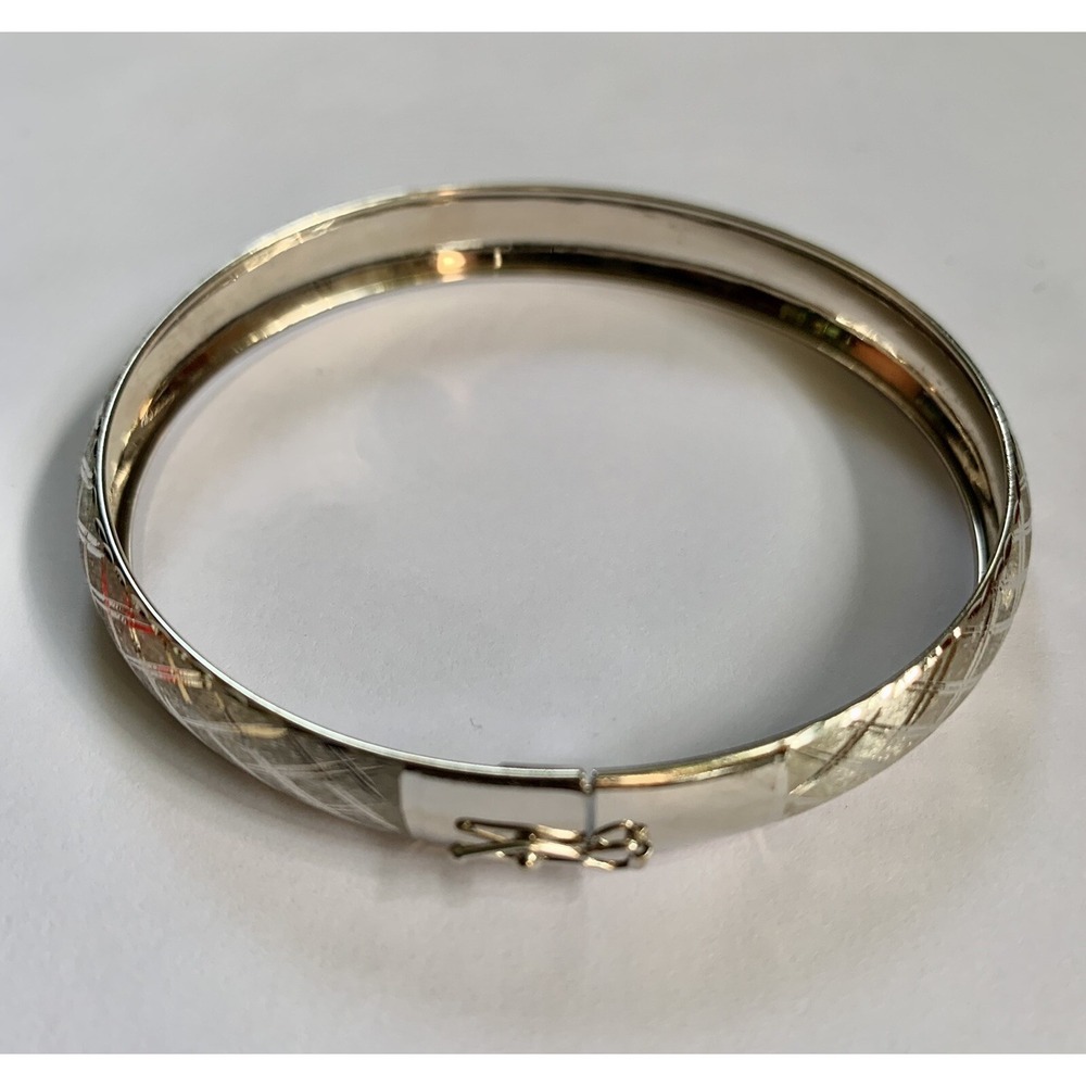 Vintage 10K Aurafin White Gold Bangle Bracelet 6.75"
